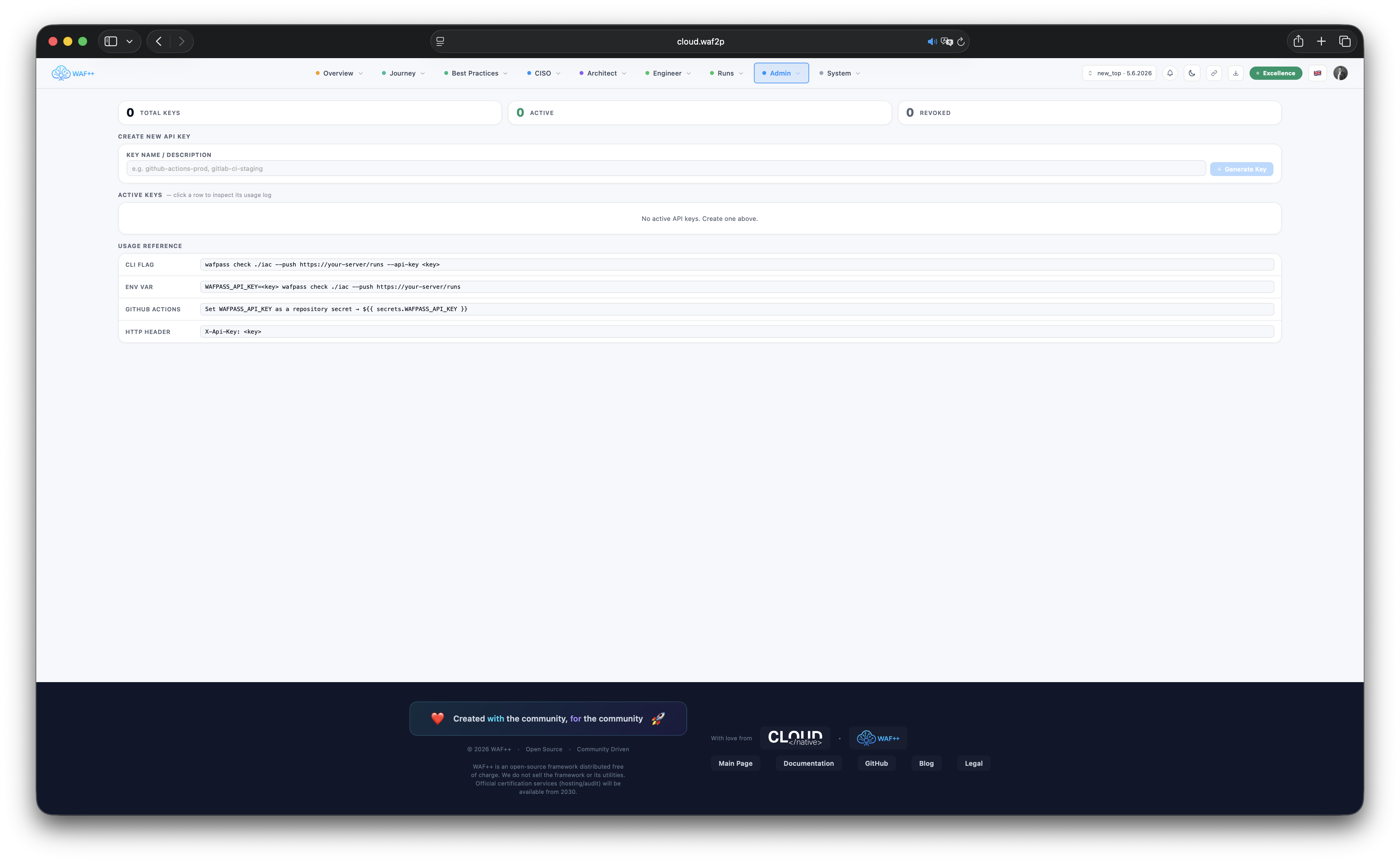 API Key Management interface
