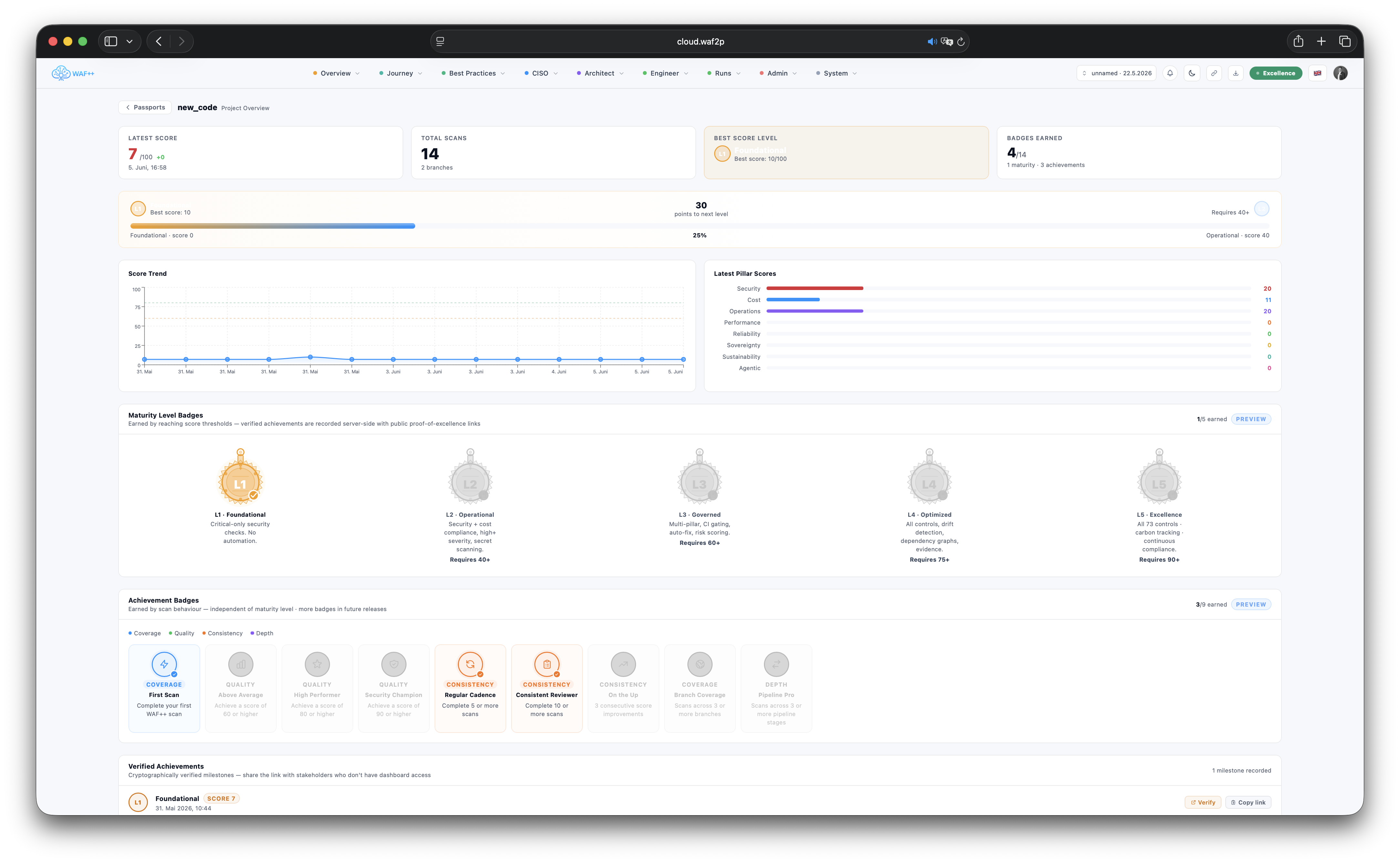Run Passport Details showing full compliance record for a project