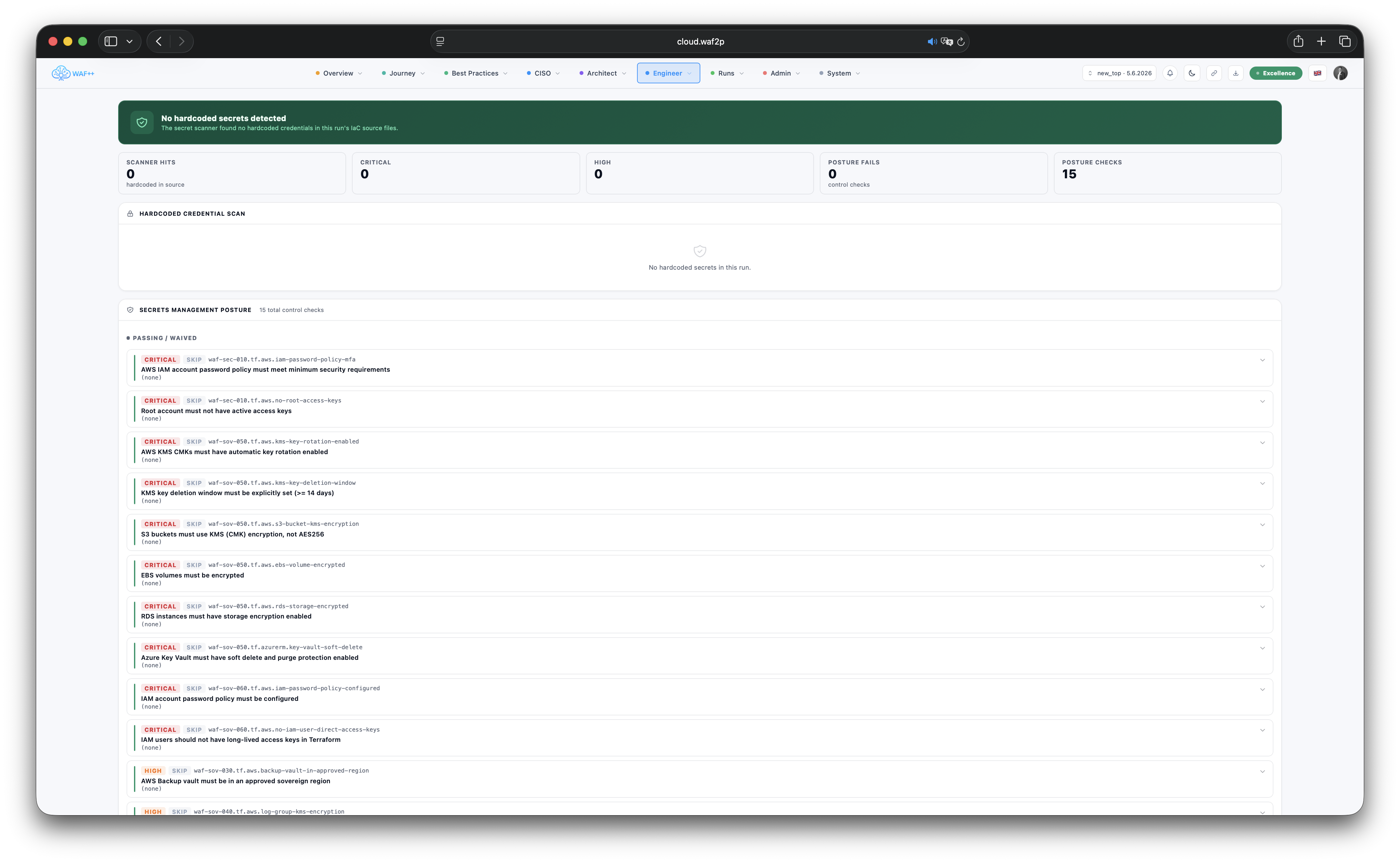 Secret Scanner interface showing credential findings